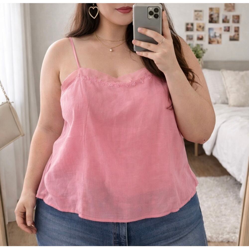 Ravel Pink Ramie Cami XL Embroidered Boho Y2K Tank Top